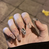 24PCS Press On Nails with Diamond Butterfly Design White Fake Nails Coffin Ballet False Nails Manicure Salon DIY  Full Finished
