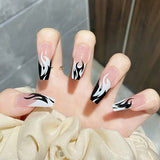 24 PCS Pointed Tip Glossy Fake Fingernails Dark Gothic Halloween makeup False Nail Tips Full Cover Press on Nails Tips With Glue