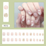 24pcs Camellia Flower Fake Nail Patch Short Style False Nails Decoration Nail Pieces for Girl Women Wearable Artificial Nail Tip
