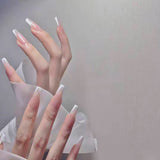Bride Shining Rhinestone Wedding False Nails Ladies Simple Fashion French Fake Nails White Beige Acrylic Nail Tips With Glue