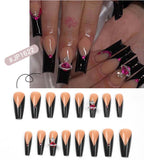 24Pcs/Box Pink French False Nails With jelly Glue rhinestone Fake Nail Tips Detachable Acrylic Coffin Bow Press On Nails